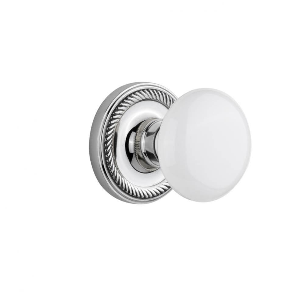 Nostalgic Warehouse Rope Rosette Passage White Porcelain Door Knob in Bright Chrome