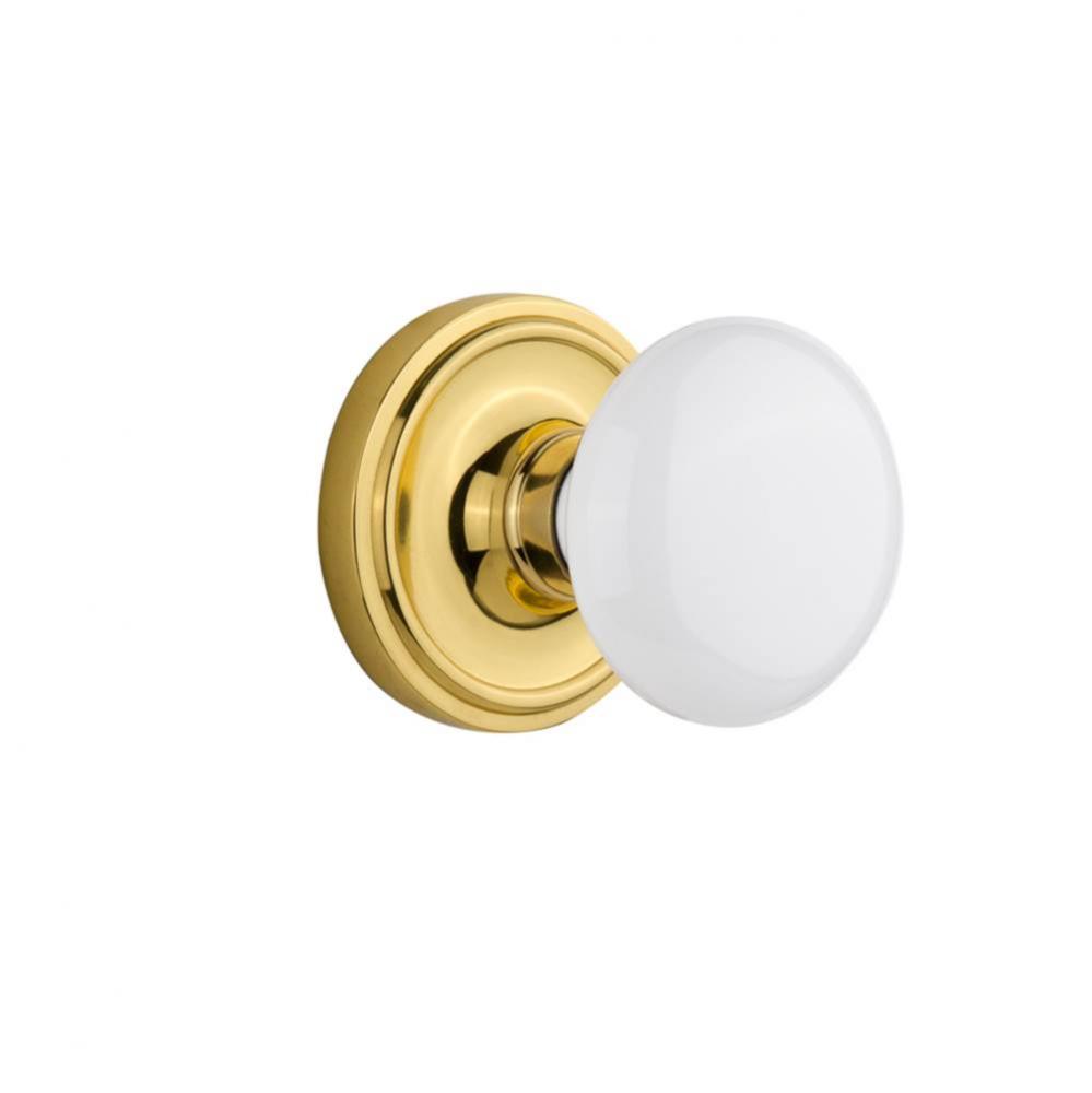 Nostalgic Warehouse Classic Rosette Privacy White Porcelain Door Knob in Polished Brass