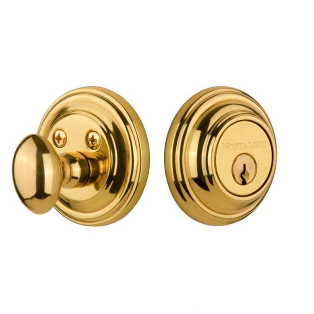 Nostalgic Warehouse Classic Rosette Single Cylinder Deadbolt in Polished Brass