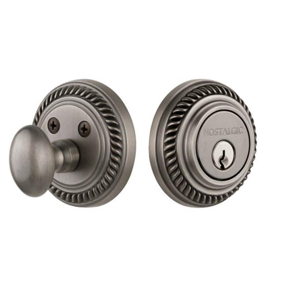 Nostalgic Warehouse Rope Rosette Single Cylinder Deadbolt in Antique Pewter