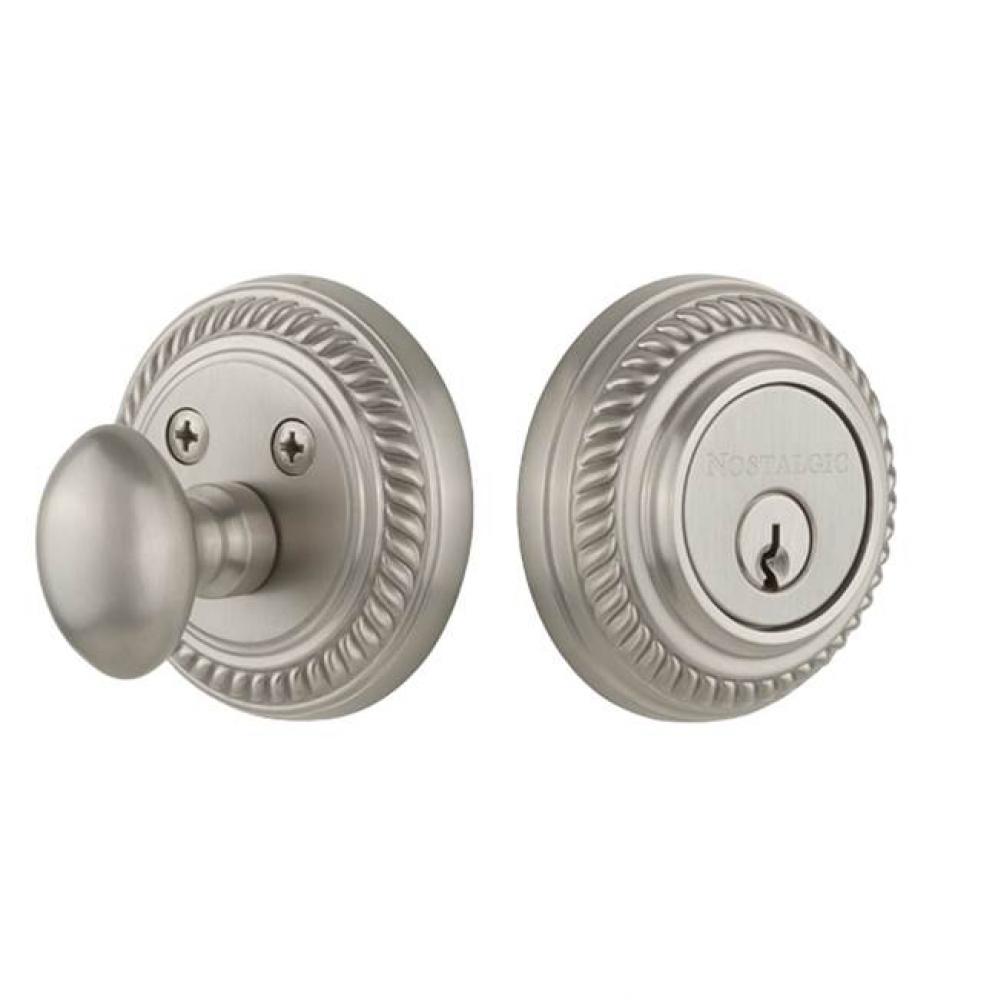 Nostalgic Warehouse Rope Rosette Single Cylinder Deadbolt in Satin Nickel