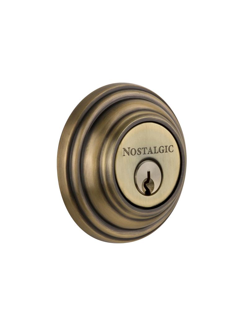 Nostalgic Warehouse Classic Rosette Double Cylinder Deadbolt in Antique Brass