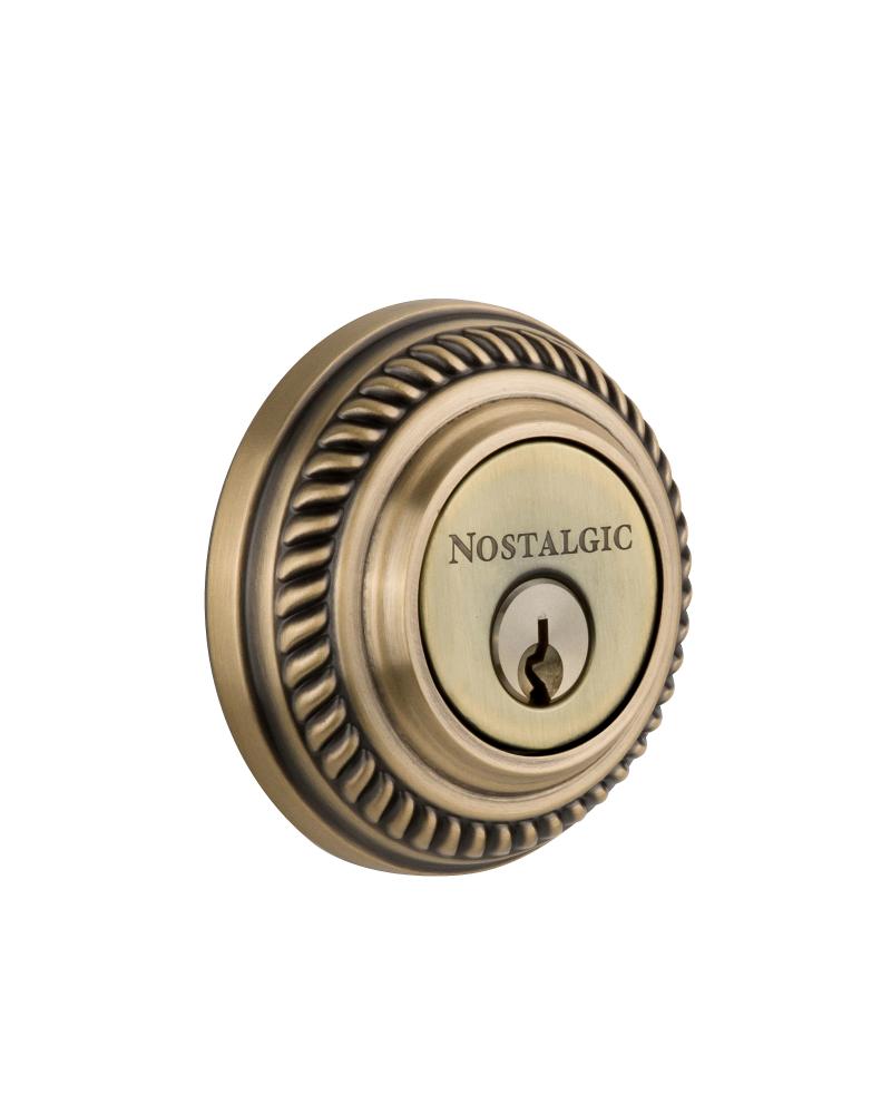 Nostalgic Warehouse Rope Rosette Double Cylinder Deadbolt in Antique Brass