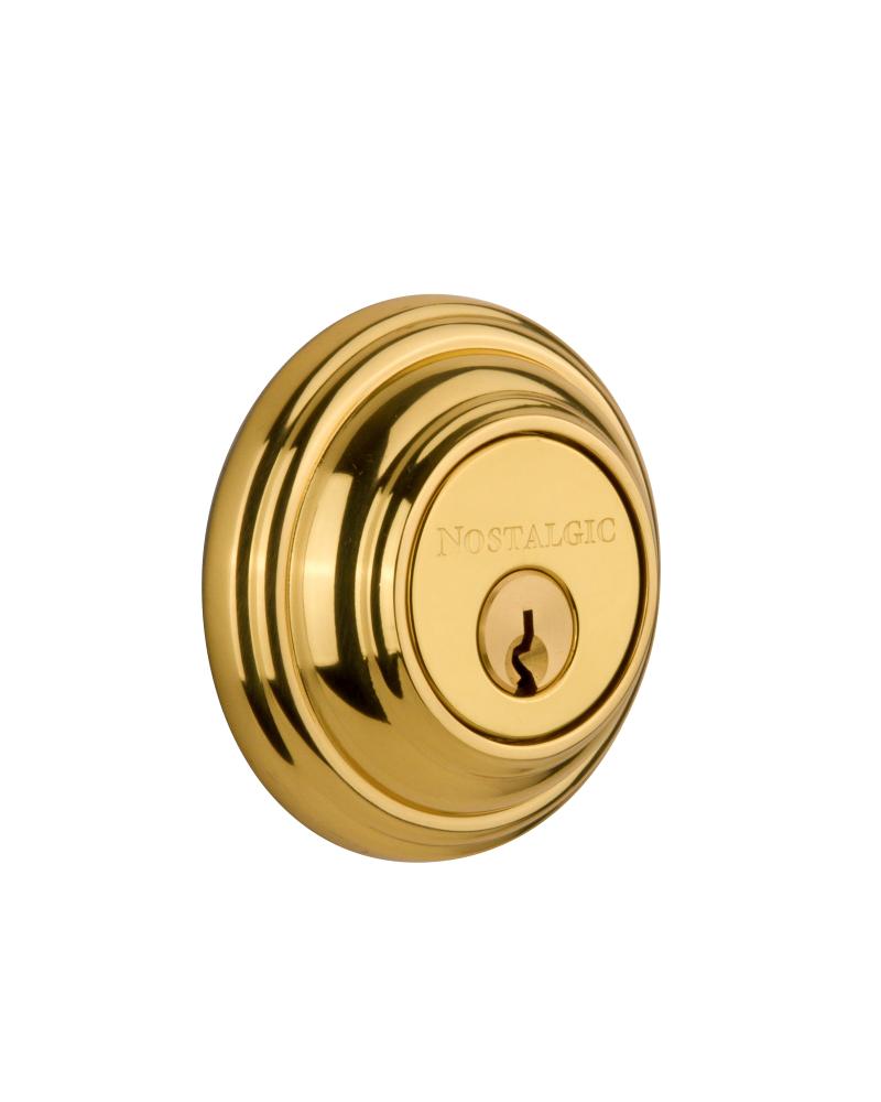 Nostalgic Warehouse Classic Rosette Double Cylinder Deadbolt in Unlacquered Brass