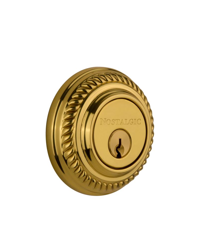 Nostalgic Warehouse Rope Rosette Double Cylinder Deadbolt in Unlacquered Brass