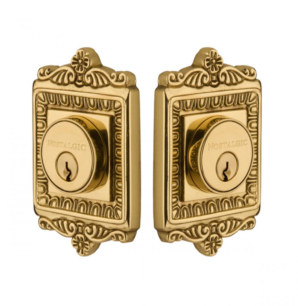 Nostalgic Warehouse Egg & Dart Plate Double Cylinder Deadbolt in Unlacquered Brass