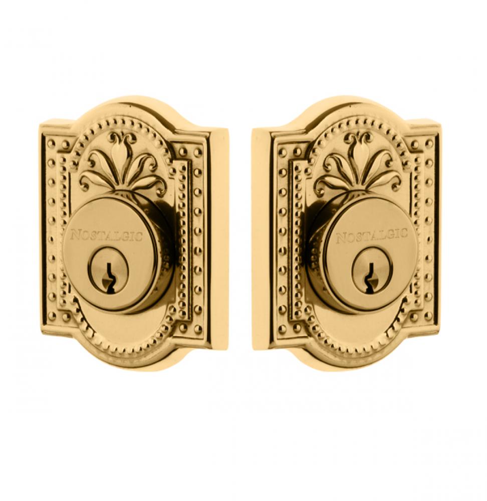 Nostalgic Warehouse Meadows Plate Double Cylinder Deadbolt in Unlacquered Brass