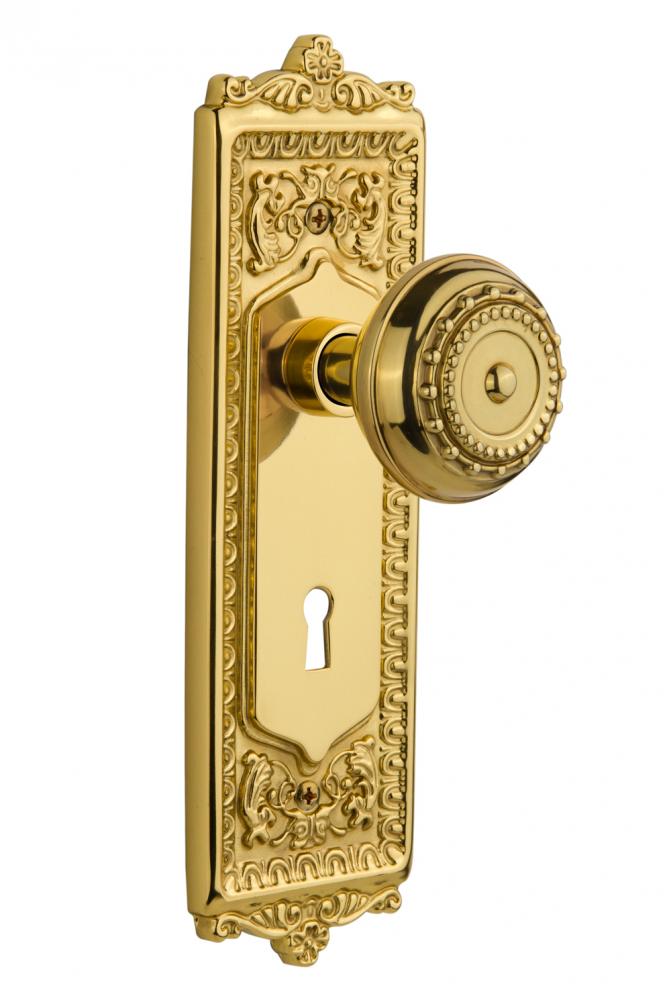 Nostalgic Warehouse Egg & Dart Plate Interior Mortise Meadows Door Knob in Unlacquered Brass