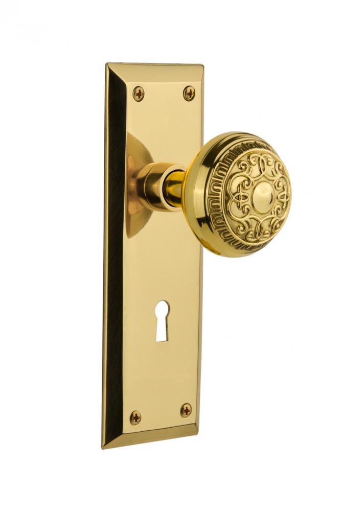 Nostalgic Warehouse New York Plate Interior Mortise Egg & Dart Door Knob in Unlacquered Brass