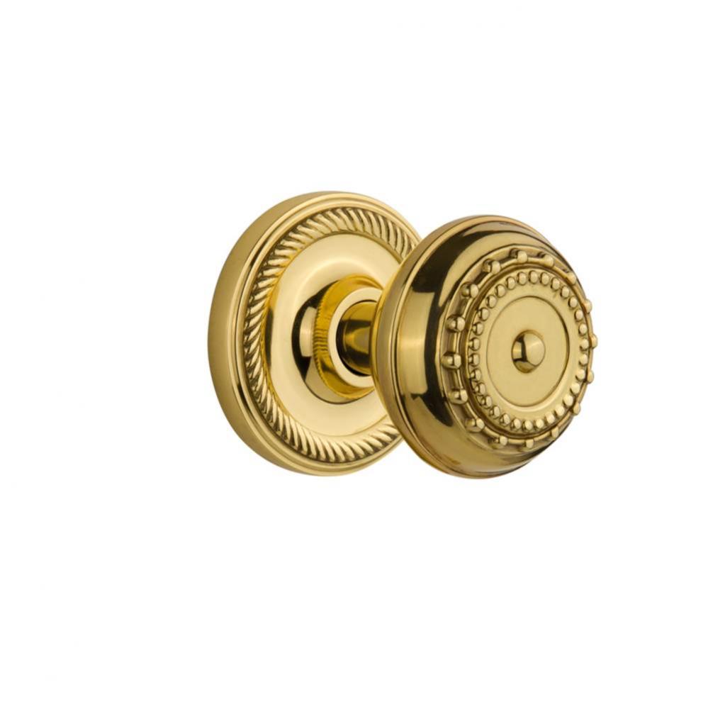 Nostalgic Warehouse Rope Rosette Interior Mortise Meadows Door Knob in Polished Brass
