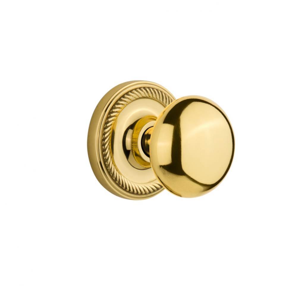 Nostalgic Warehouse Rope Rosette Privacy New York Door Knob in Polished Brass