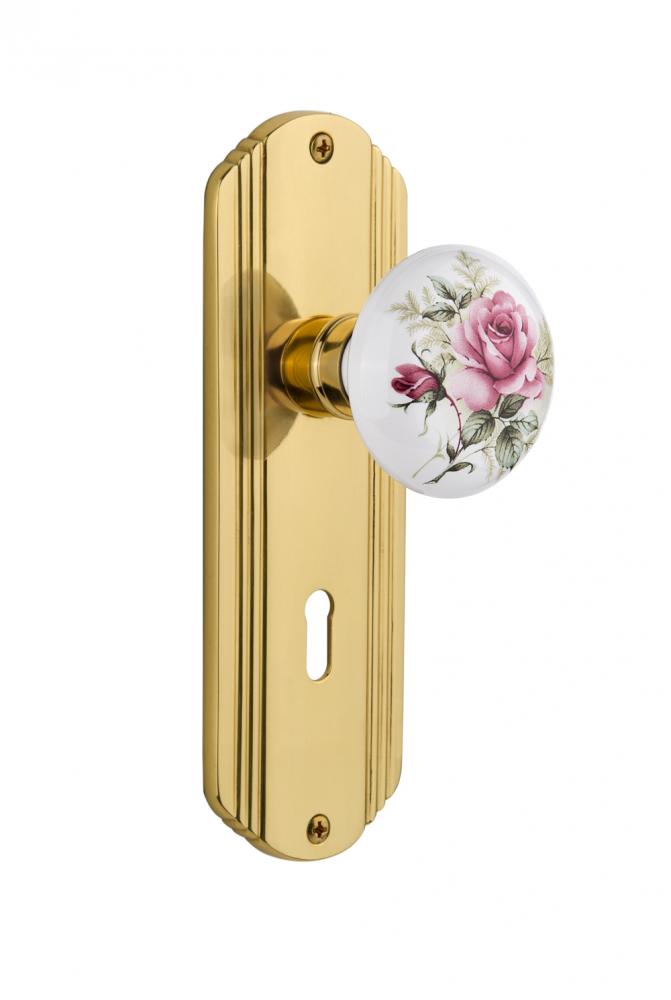 Nostalgic Warehouse Deco Plate with Keyhole Passage White Rose Porcelain Door Knob in Unlacquered