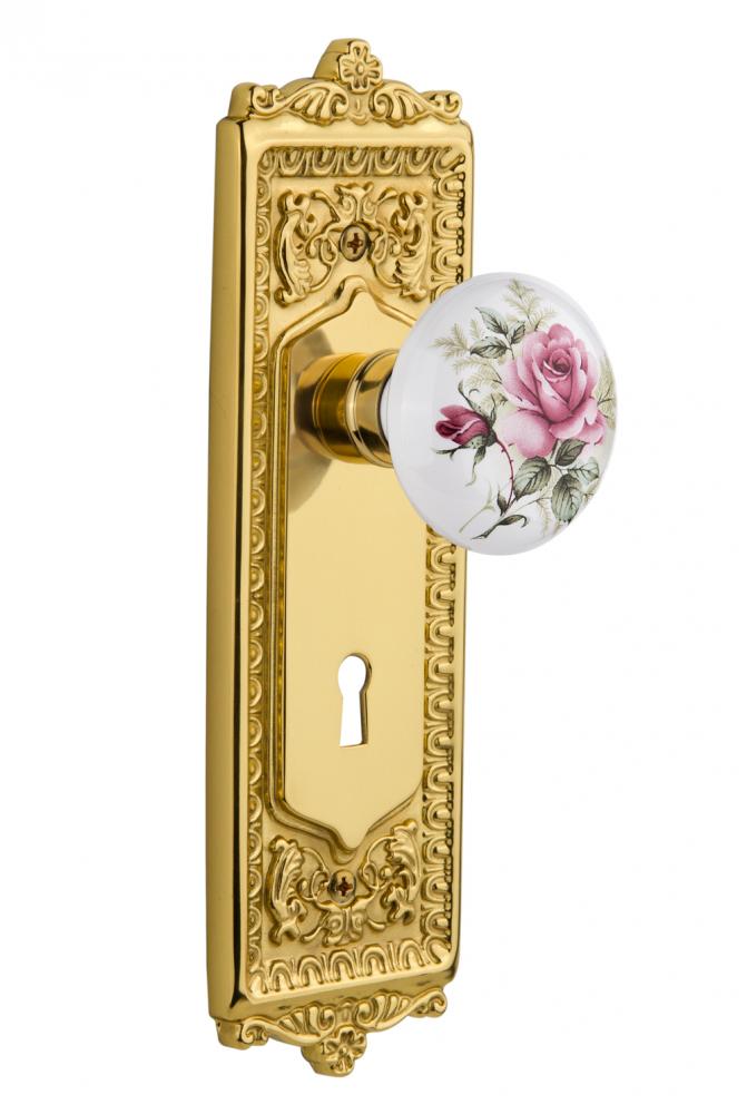 Nostalgic Warehouse Egg & Dart Plate with Keyhole Privacy White Rose Porcelain Door Knob in Un