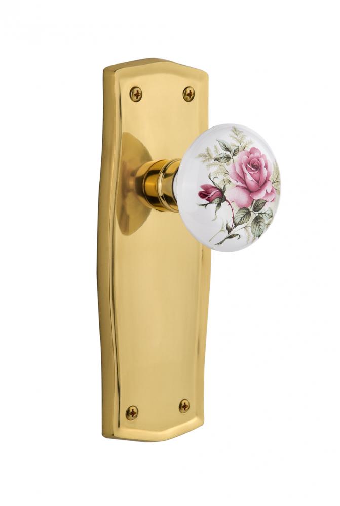 Nostalgic Warehouse Prairie Plate Privacy White Rose Porcelain Door Knob in Unlacquered Brass