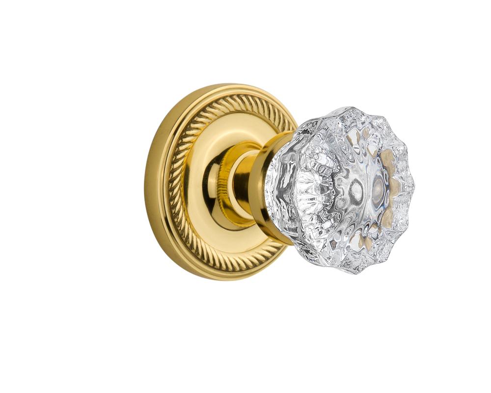 Nostalgic Warehouse Rope Rosette Double Dummy Crystal Glass Door Knob in Unlacquered Brass