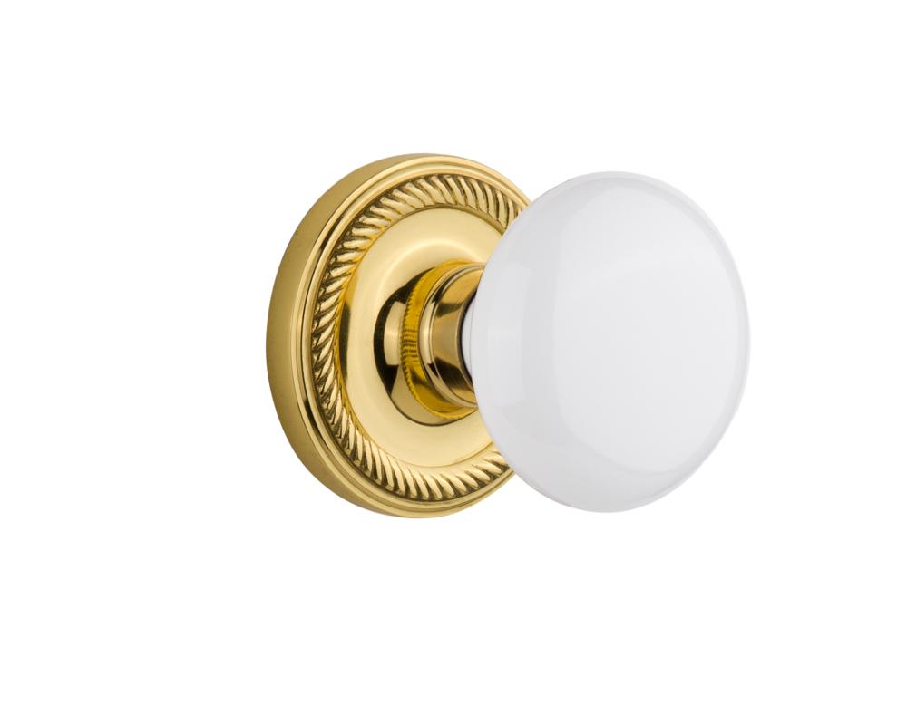 Nostalgic Warehouse Rope Rosette Double Dummy White Porcelain Door Knob in Unlacquered Brass