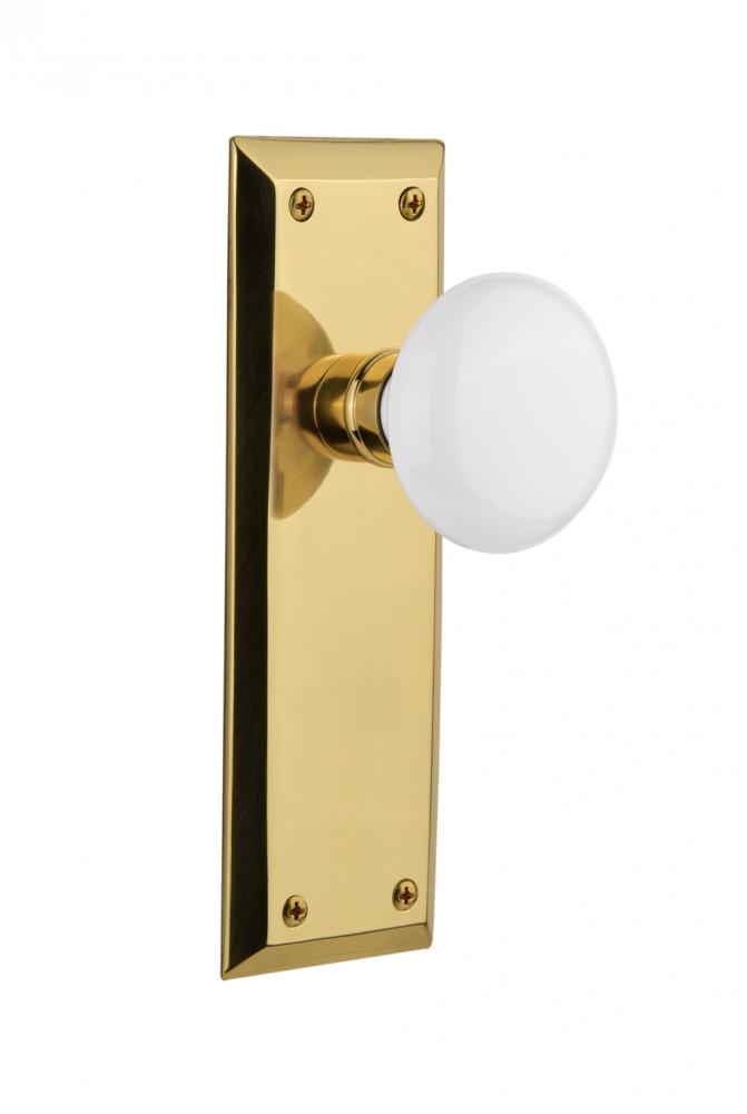 Nostalgic Warehouse New York Plate Double Dummy White Porcelain Door Knob in Unlacquered Brass