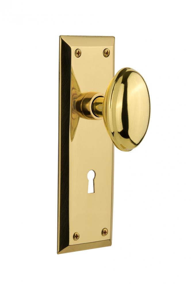 Nostalgic Warehouse New York Plate with Keyhole Double Dummy Homestead Door Knob in Unlacquered Br