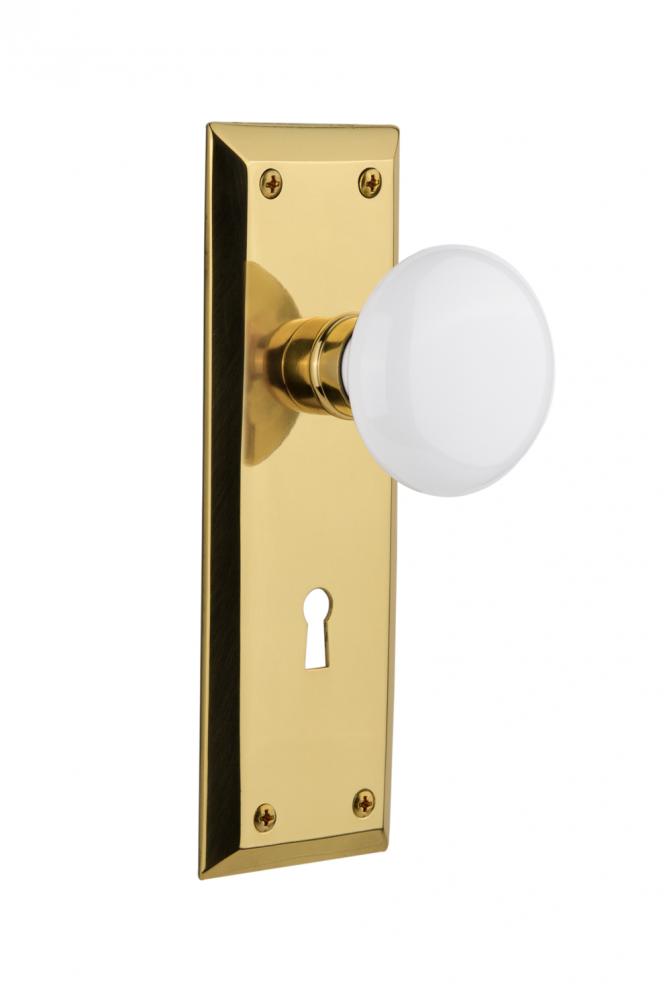 Nostalgic Warehouse New York Plate with Keyhole Double Dummy White Porcelain Door Knob in Unlacque