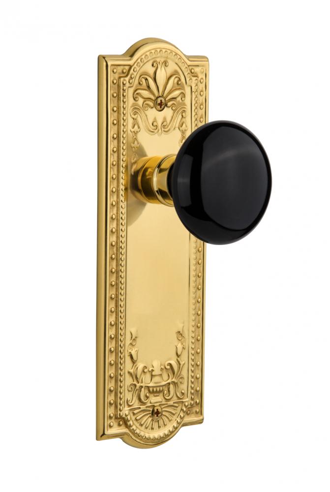 Nostalgic Warehouse Meadows Plate Single Dummy Black Porcelain Door Knob in Unlacquered Brass