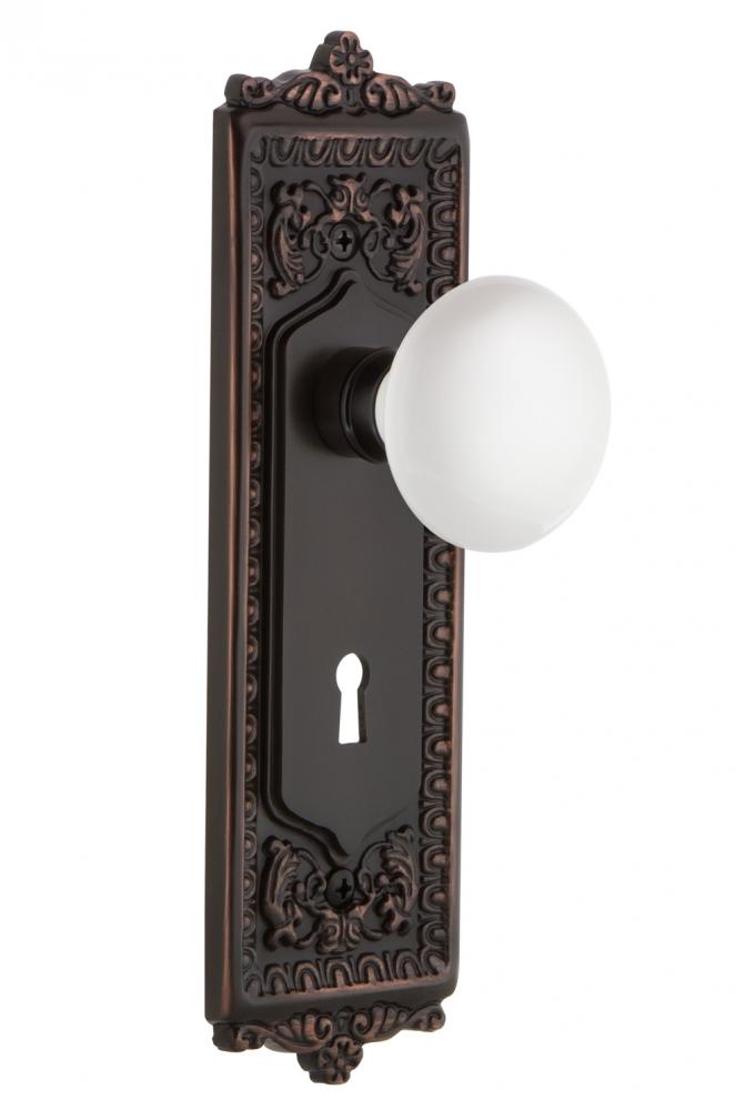 Nostalgic Warehouse Egg & Dart Plate with Keyhole Privacy White Porcelain Door Knob in Timeles