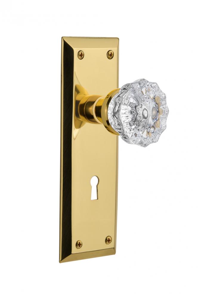 Nostalgic Warehouse New York Plate Interior Mortise Crystal Glass Door Knob in Unlacquered Brass