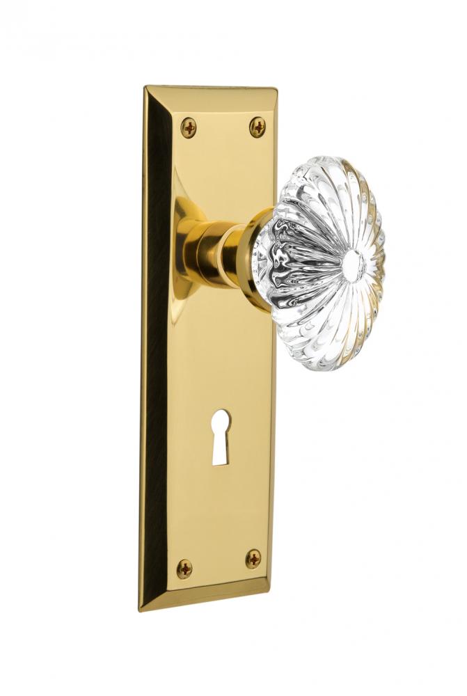 Nostalgic Warehouse New York Plate Interior Mortise Oval Fluted Crystal Glass Door Knob in Unlacqu
