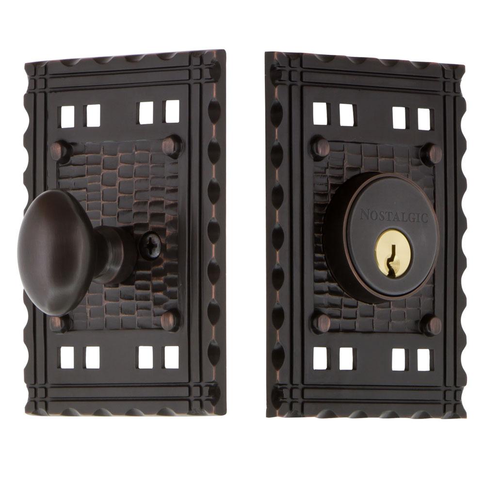 Nostalgic Warehouse Craftsman Plate Single Cylinder Deadbolt in Timeless Bronze