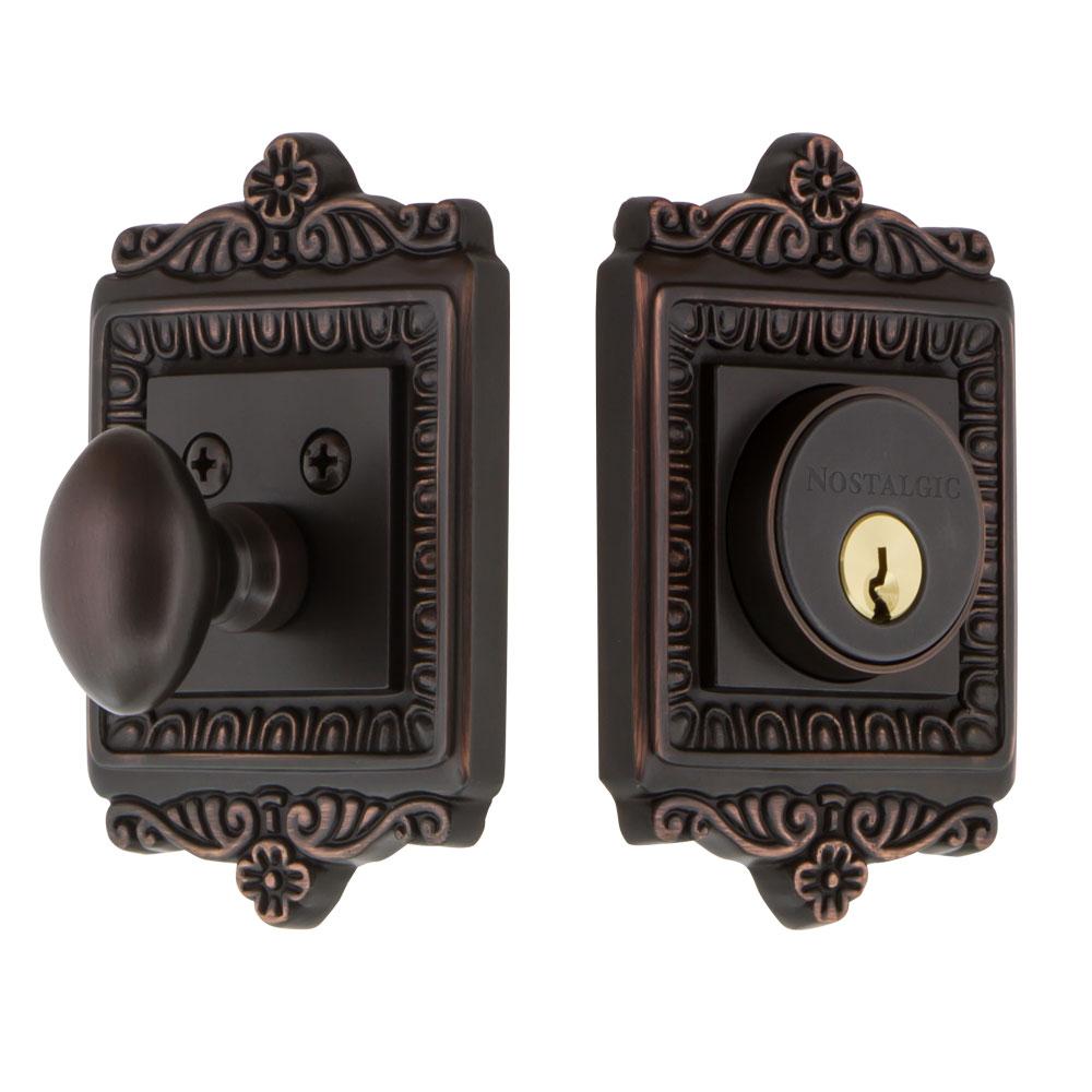 Nostalgic Warehouse Egg & Dart Plate Single Cylinder Deadbolt in Timeless Bronze