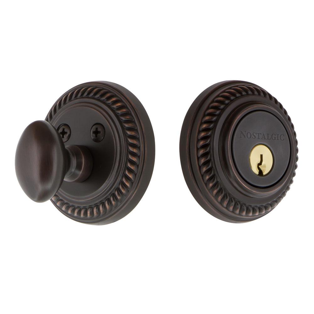 Nostalgic Warehouse Rope Rosette Single Cylinder Deadbolt in Timeless Bronze