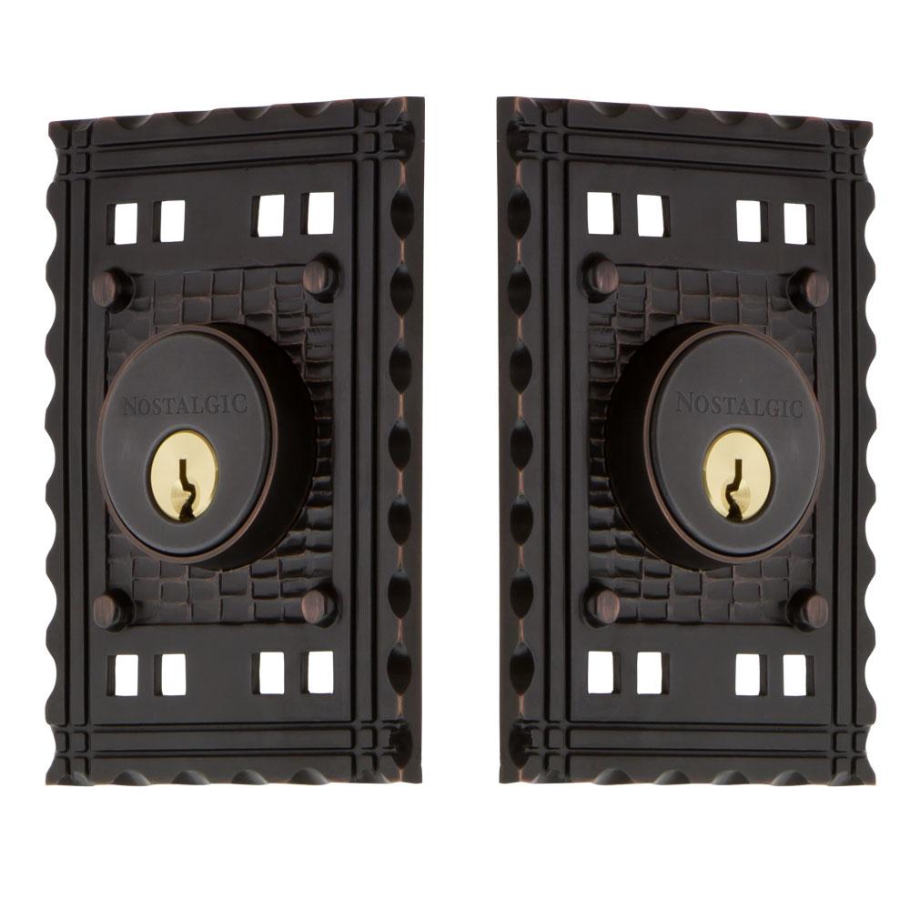 Nostalgic Warehouse Craftsman Plate Double Cylinder Deadbolt in Timeless Bronze