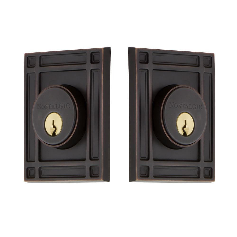 Nostalgic Warehouse Mission Plate Double Cylinder Deadbolt in Timeless Bronze