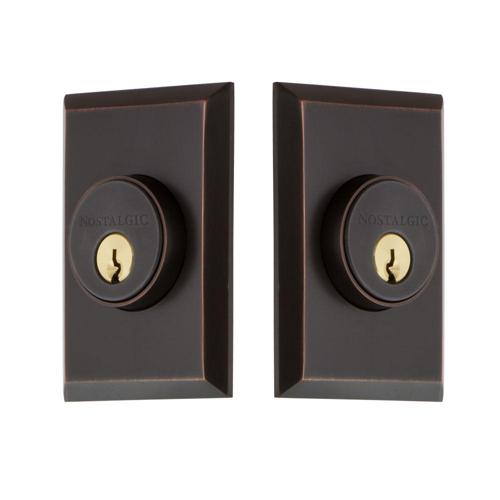 Nostalgic Warehouse New York Plate Double Cylinder Deadbolt in Timeless Bronze