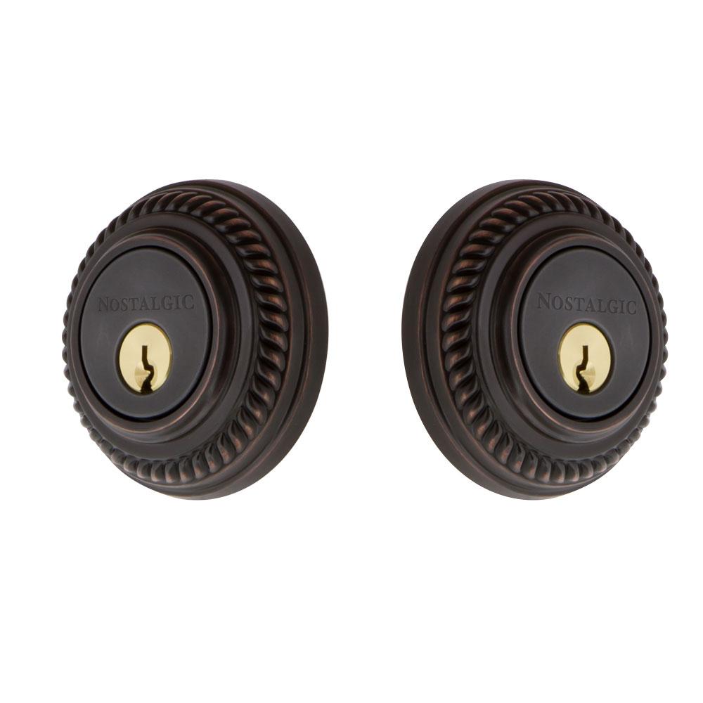 Nostalgic Warehouse Rope Rosette Double Cylinder Deadbolt in Timeless Bronze