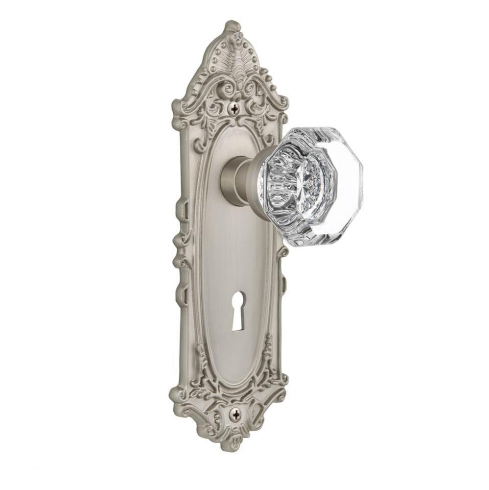 Nostalgic Warehouse Victorian Plate with Keyhole Double Dummy Waldorf Door Knob in Satin Nickel