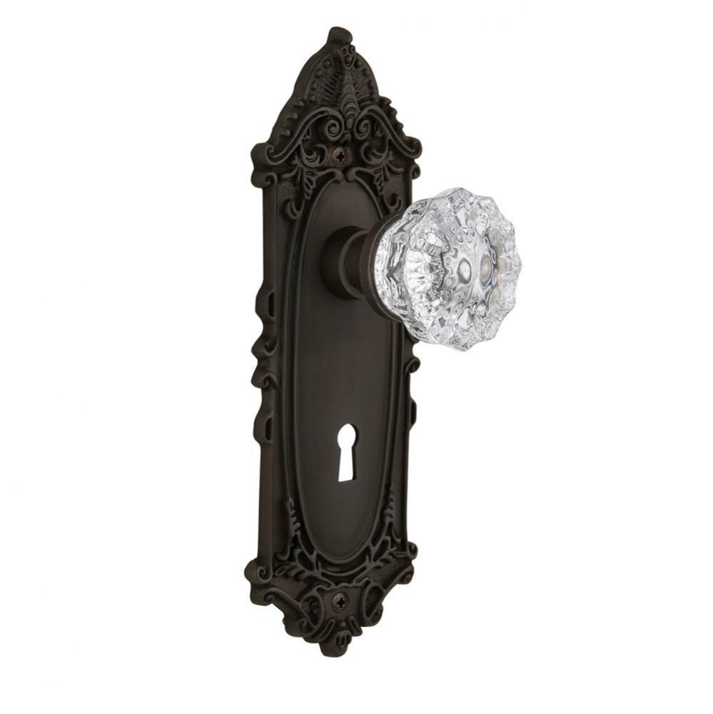 Nostalgic Warehouse Victorian Plate with Keyhole Privacy Crystal Glass Door Knob in Oil-Rubbed Bro