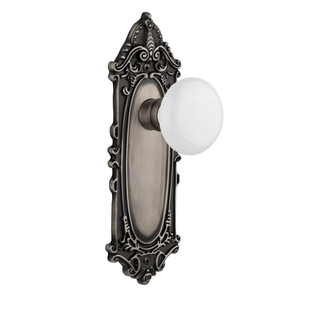 Nostalgic Warehouse Victorian Plate Double Dummy White Porcelain Door Knob in Antique Pewter