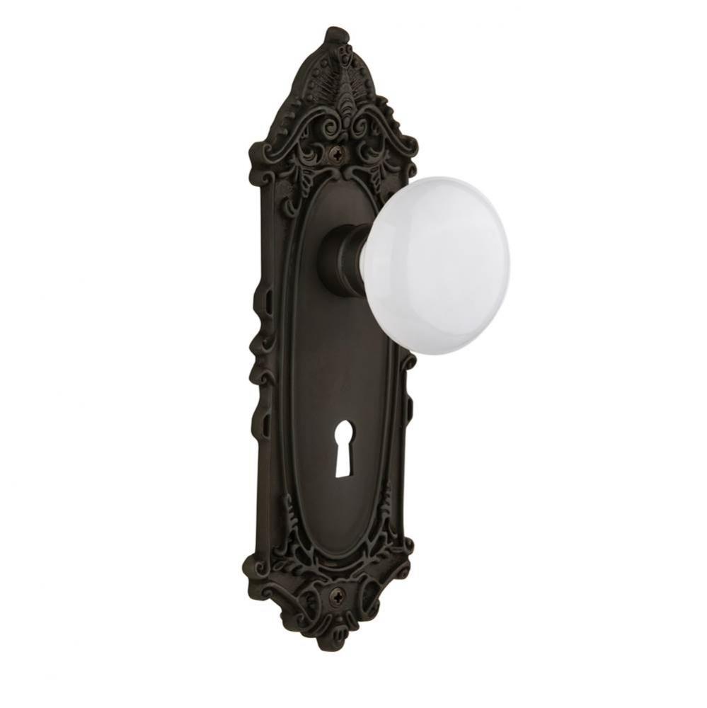 Nostalgic Warehouse Victorian Plate with Keyhole Double Dummy White Porcelain Door Knob in Oil-Rub