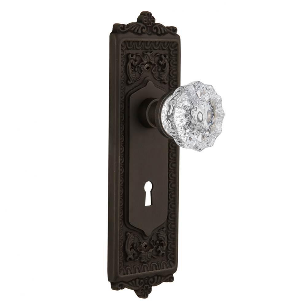 Nostalgic Warehouse Egg & Dart Plate with Keyhole Single Dummy Crystal Glass Door Knob in Oil-