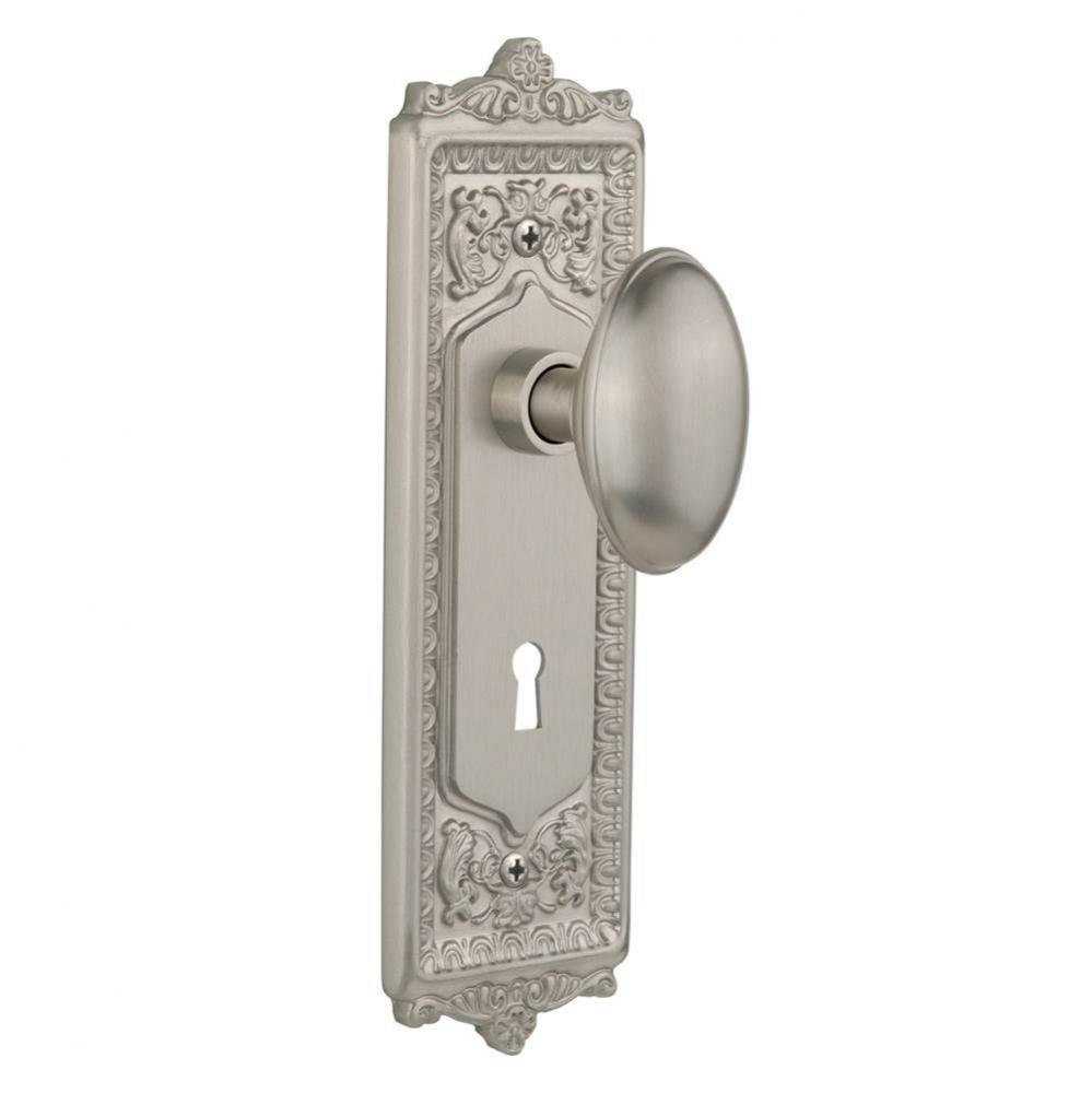 Nostalgic Warehouse Egg & Dart Plate with Keyhole Privacy Homestead Door Knob in Satin Nickel