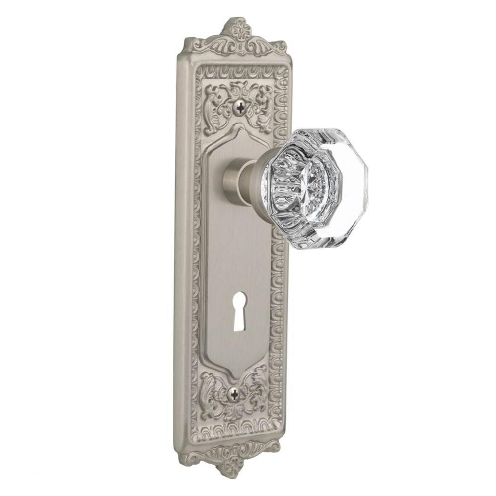 Nostalgic Warehouse Egg & Dart Plate with Keyhole Privacy Waldorf Door Knob in Satin Nickel