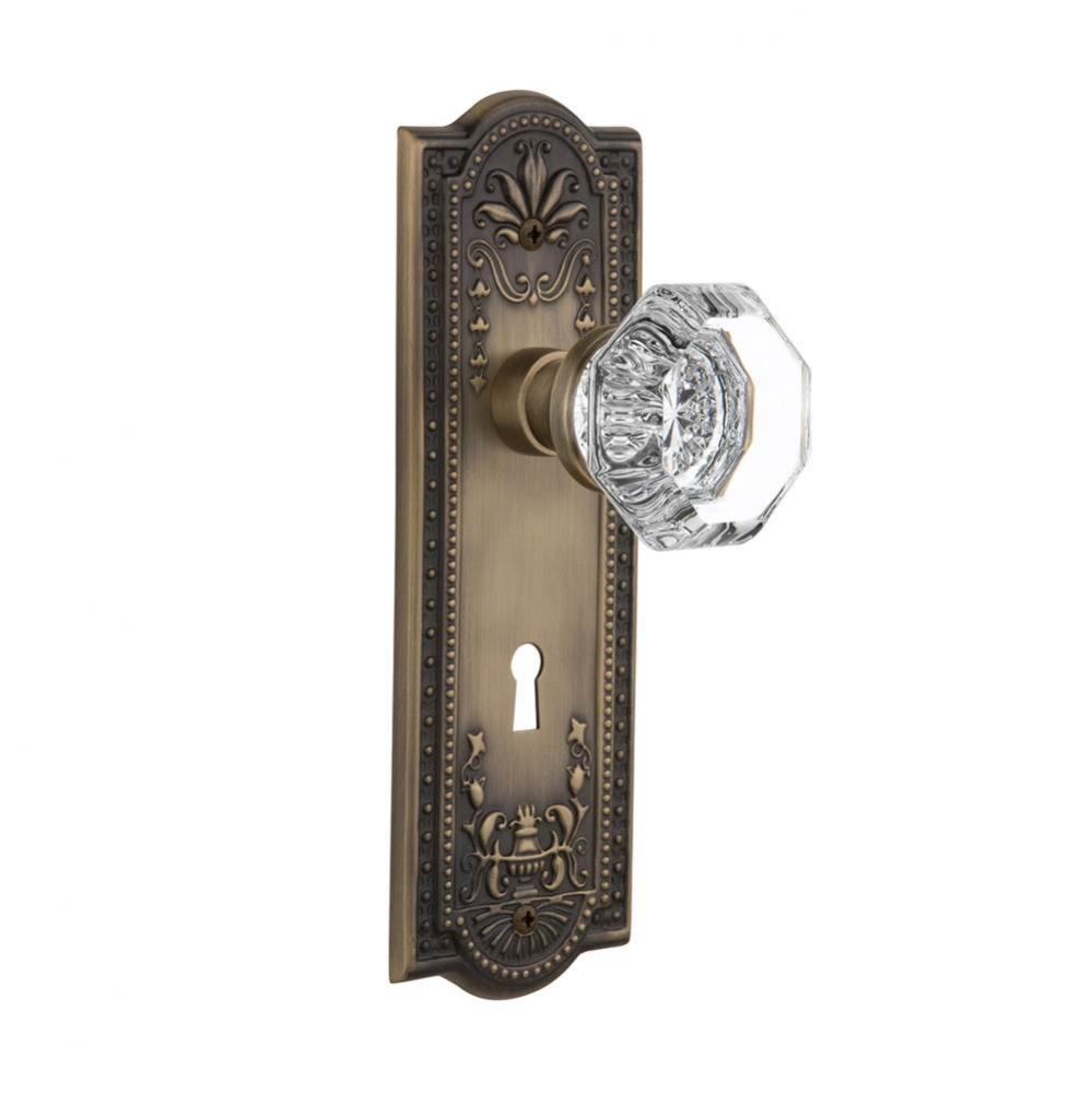 Nostalgic Warehouse Meadows Plate with Keyhole Privacy Waldorf Door Knob in Antique Brass