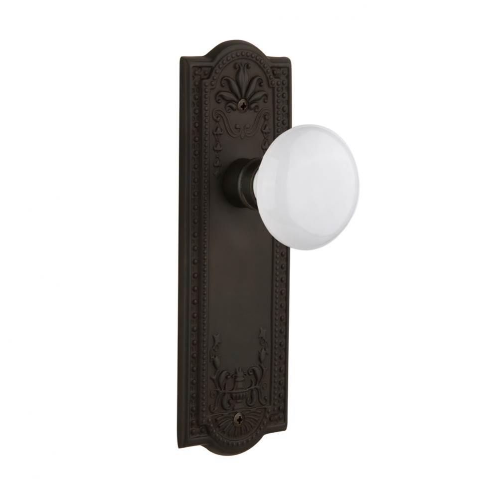 Nostalgic Warehouse Meadows Plate Privacy White Porcelain Door Knob in Oil-Rubbed Bronze
