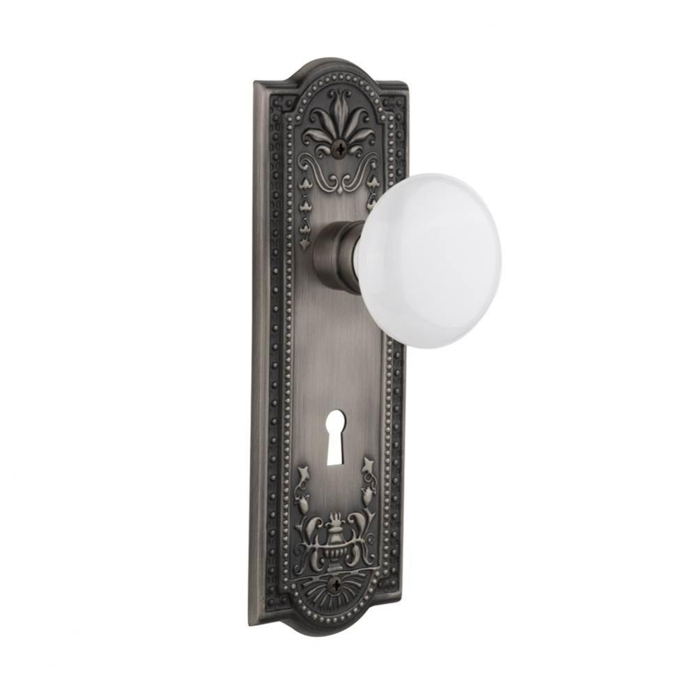 Nostalgic Warehouse Meadows Plate with Keyhole Privacy White Porcelain Door Knob in Antique Pewter