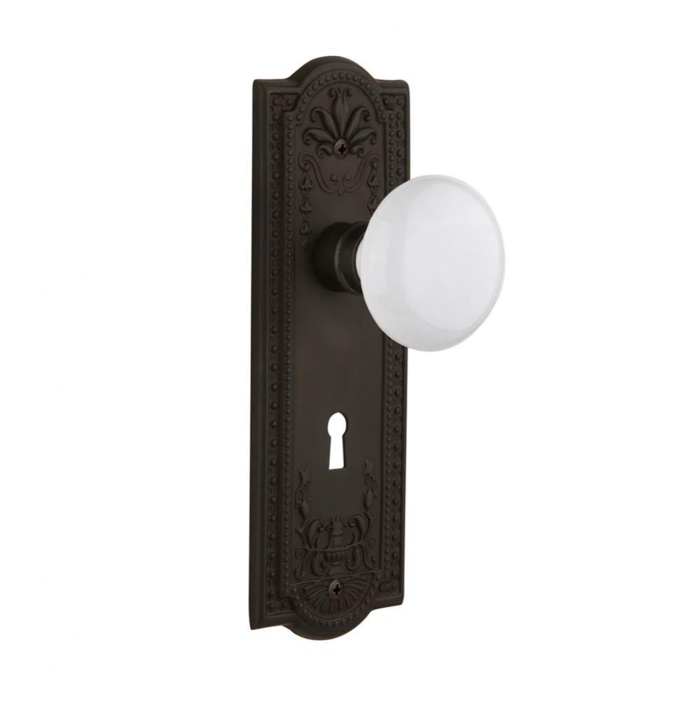 Nostalgic Warehouse Meadows Plate with Keyhole Privacy White Porcelain Door Knob in Oil-Rubbed Bro