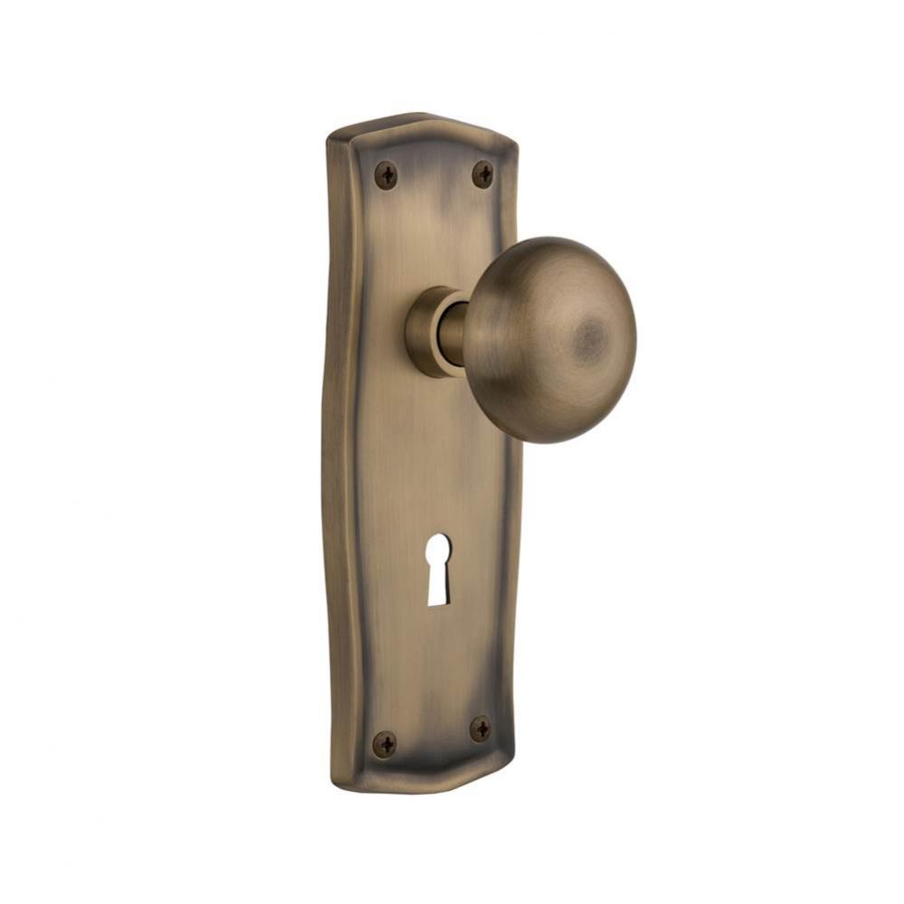 Nostalgic Warehouse Prairie Plate with Keyhole Privacy New York Door Knob in Antique Brass