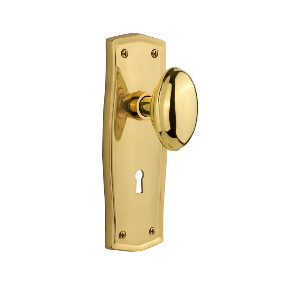 Nostalgic Warehouse Prairie Plate with Keyhole Privacy Homestead Door Knob in Polished Brass