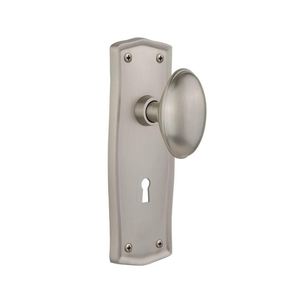 Nostalgic Warehouse Prairie Plate with Keyhole Privacy Homestead Door Knob in Satin Nickel