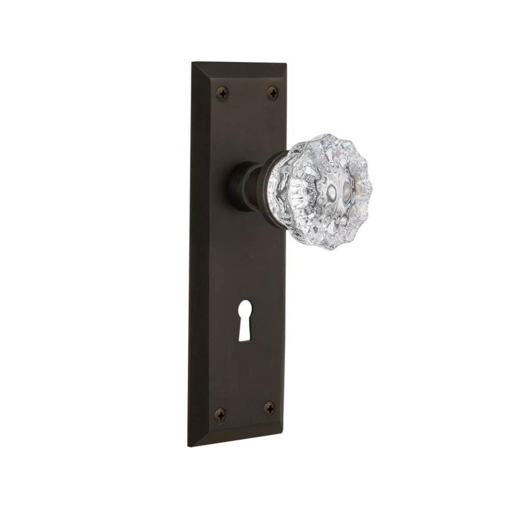 Nostalgic Warehouse New York Plate with Keyhole Single Dummy Crystal Glass Door Knob in Oil-Rubbed