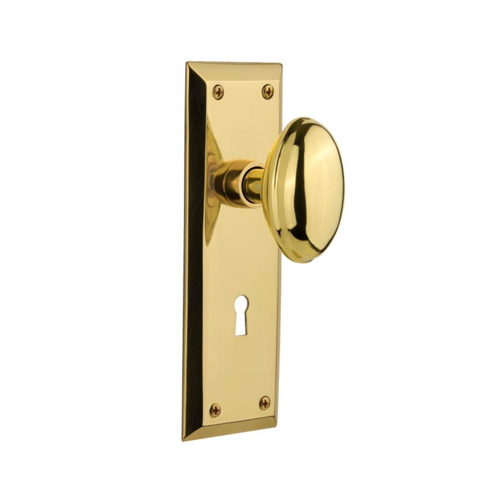 Nostalgic Warehouse New York Plate with Keyhole Double Dummy Homestead Door Knob in Polished Brass